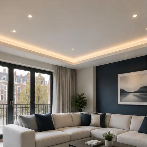 Verlichting Woonkamer met sfeervolle ingebouwde plafondverlichting
